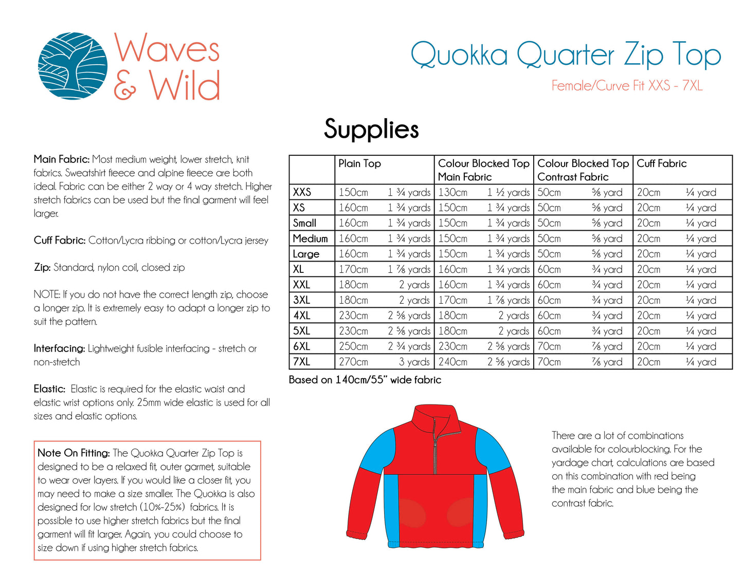 Quokka Quarter Zip Top (Adult Curve Fit)